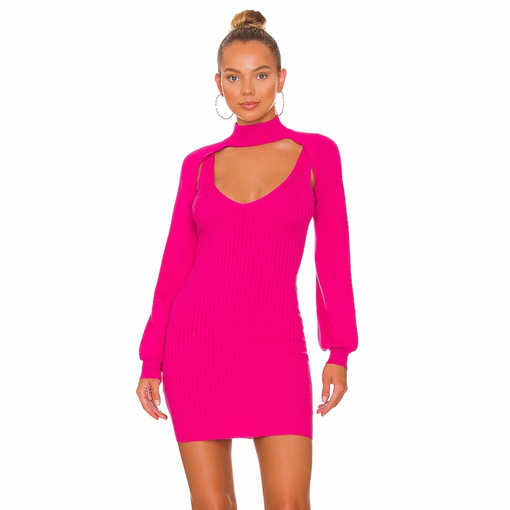 Superdown Revolve Catey Two piece Fuchsia crop top knit mini dress XS